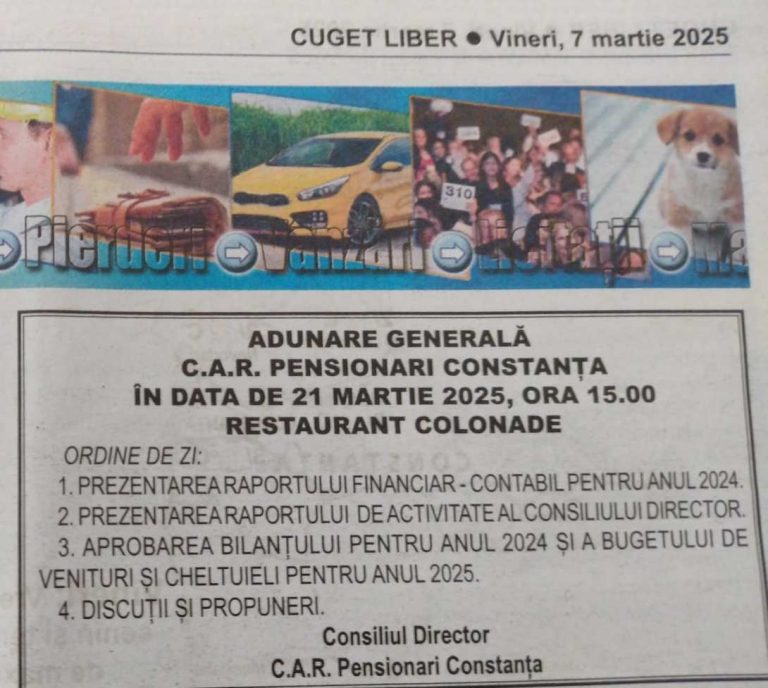 Anunt Adunare Generala – 21 martie 2025
