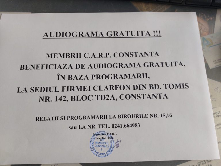 Audiograma gratuita pentru membrii CARP